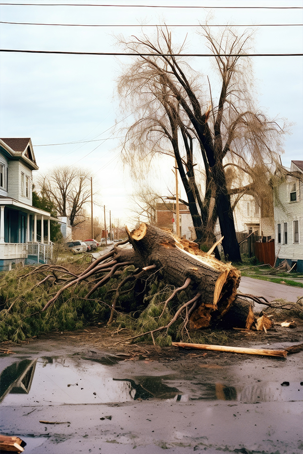 Crew cleaning up fallen trees after a storm